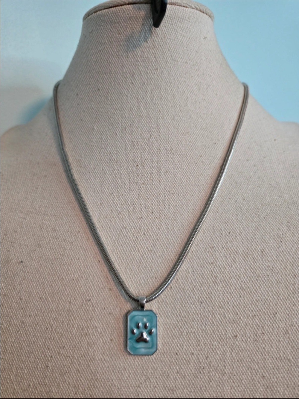 Silver-Tone Necklace with Turquoise Paw Print Pendant